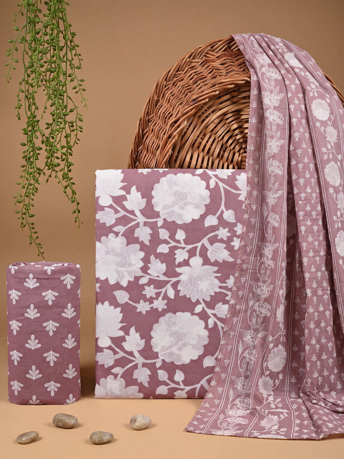 Women Pure Cotton Printed Dusty Rose Dress Material DM394
