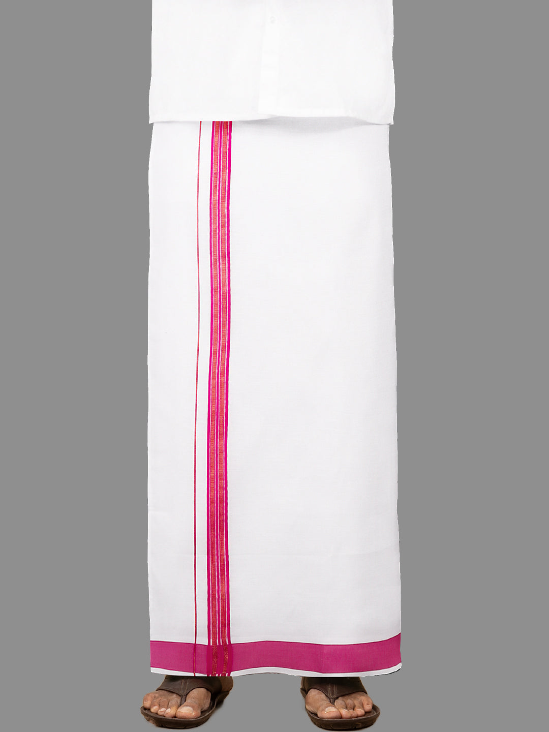 Men 100% Cotton Single Layer White Dhoti with Fancy Jari Border YGF04