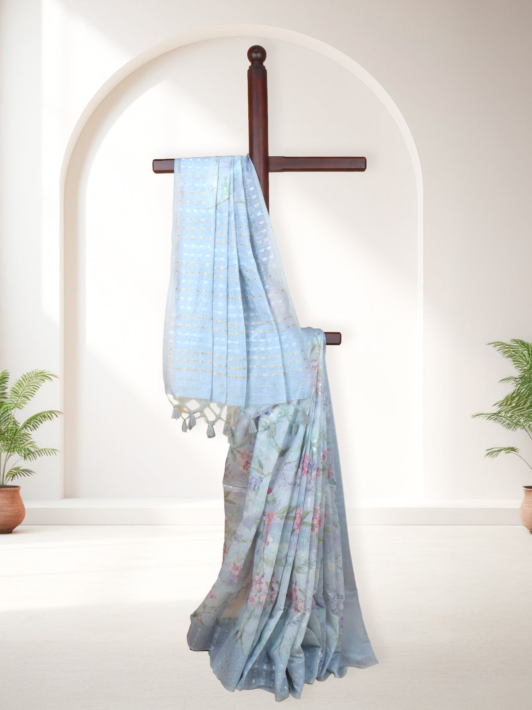 Women Light Blue Tissue Saree TS44