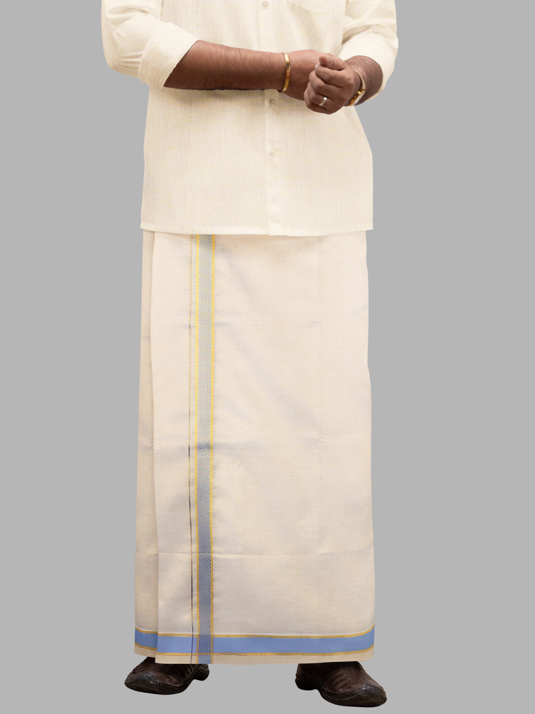 Men Tissue Single Layer Dhoti Gold with Fancy Jari Border