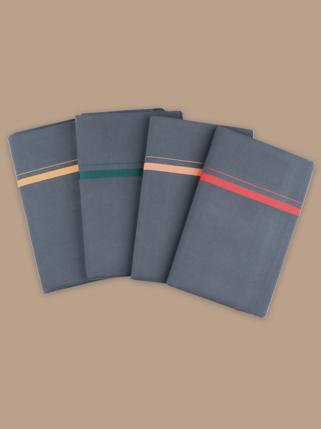 Men 100% Cotton Single Layer Grey Dhoti with Big Border Poojan