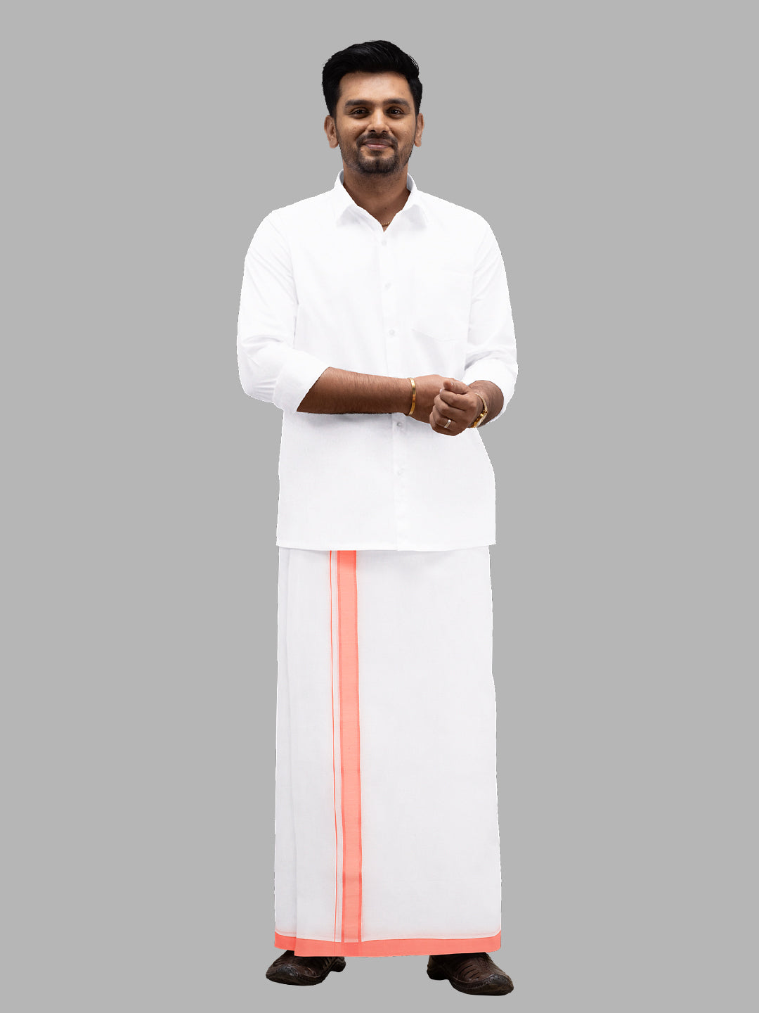 Men 100% Cotton Double Layer White Dhoti with Fancy Border RPN03