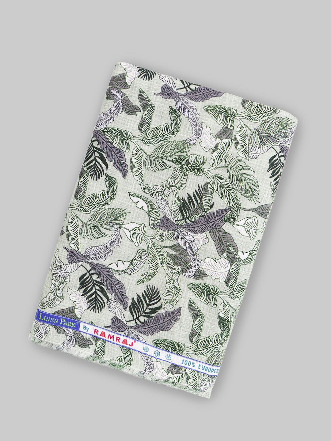 100% European Linen Green Printed Shirt Fabric Fortuner