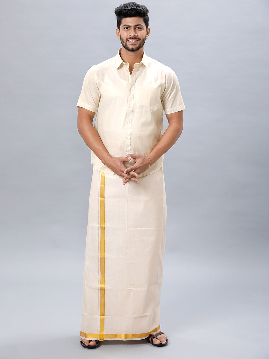 Mens Gold Tissue Half Sleeve Shirt Sangalpam-Full view