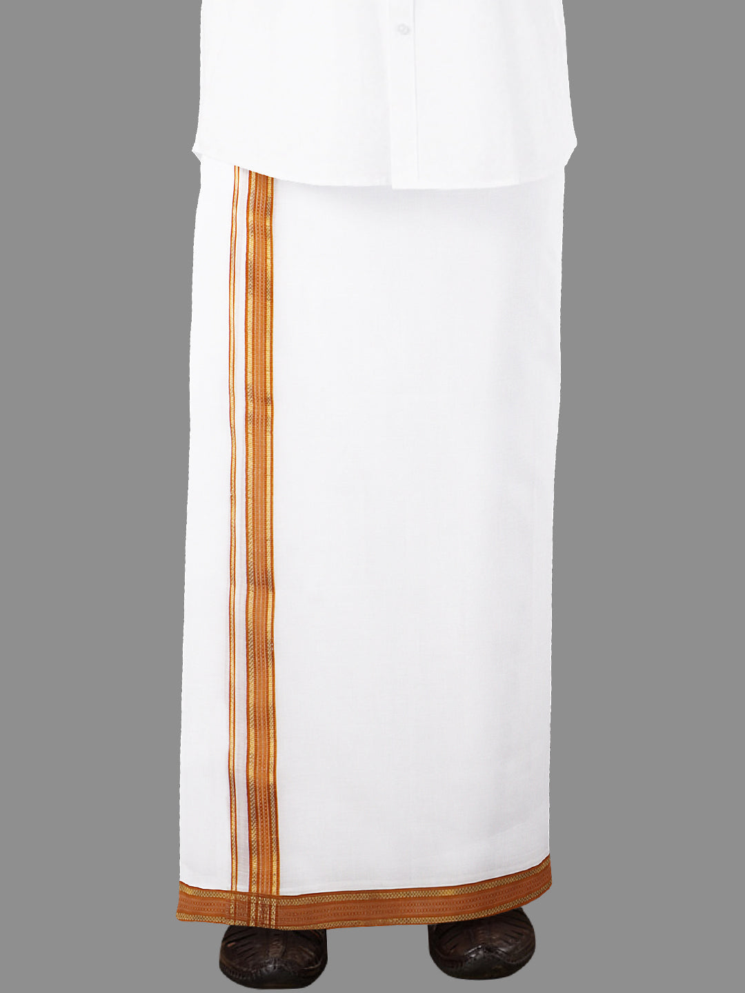 Men 100% Cotton Double Layer White Dhoti with Fancy Jari Border RF02
