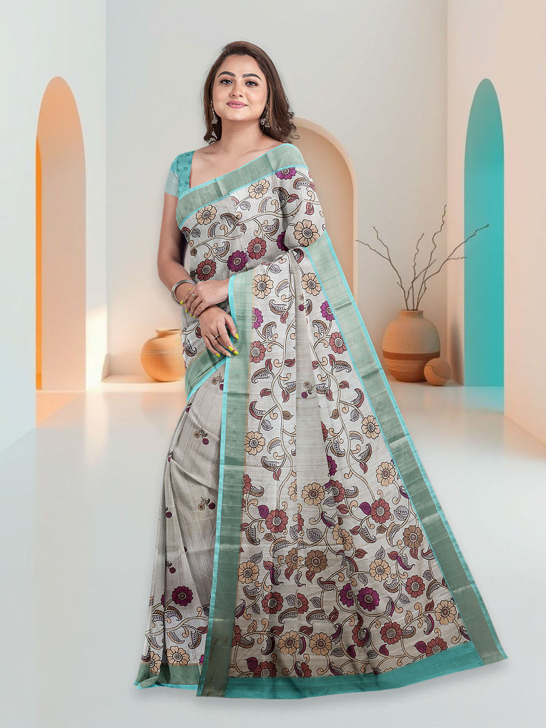 Women Semi Raw Silk Saree Sandal SRS108