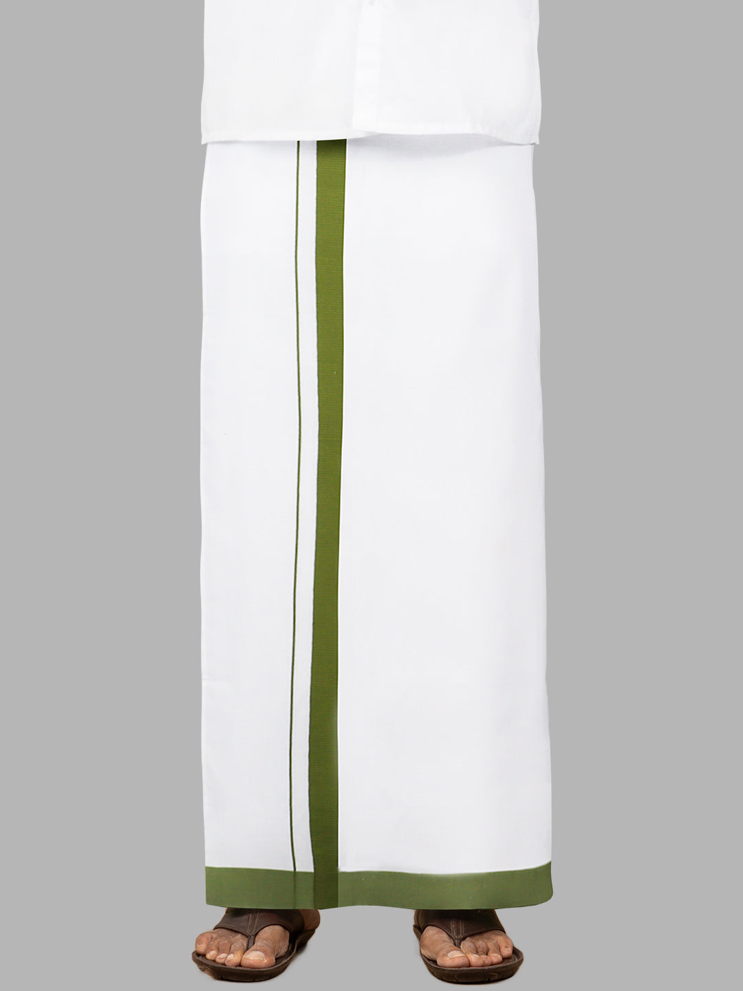 Men Cotton Blend Readymade Single Layer White Dhoti with Big Border GACS2