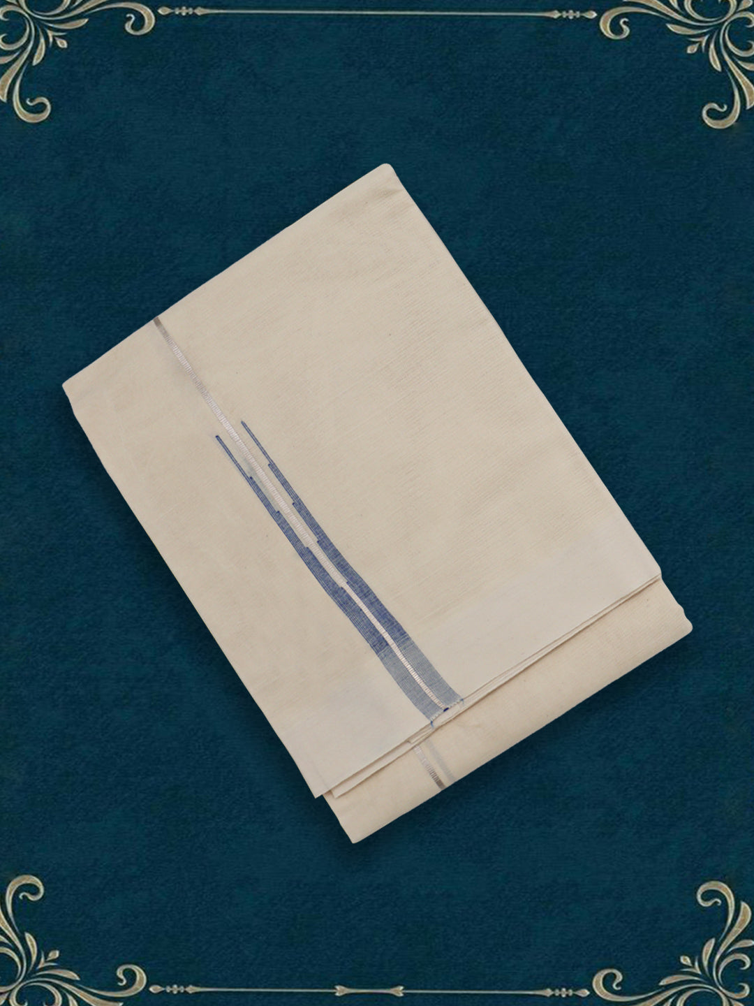 Men Premium Cotton Double Layer Cream Dhoti with Fancy Jari Border VSC02