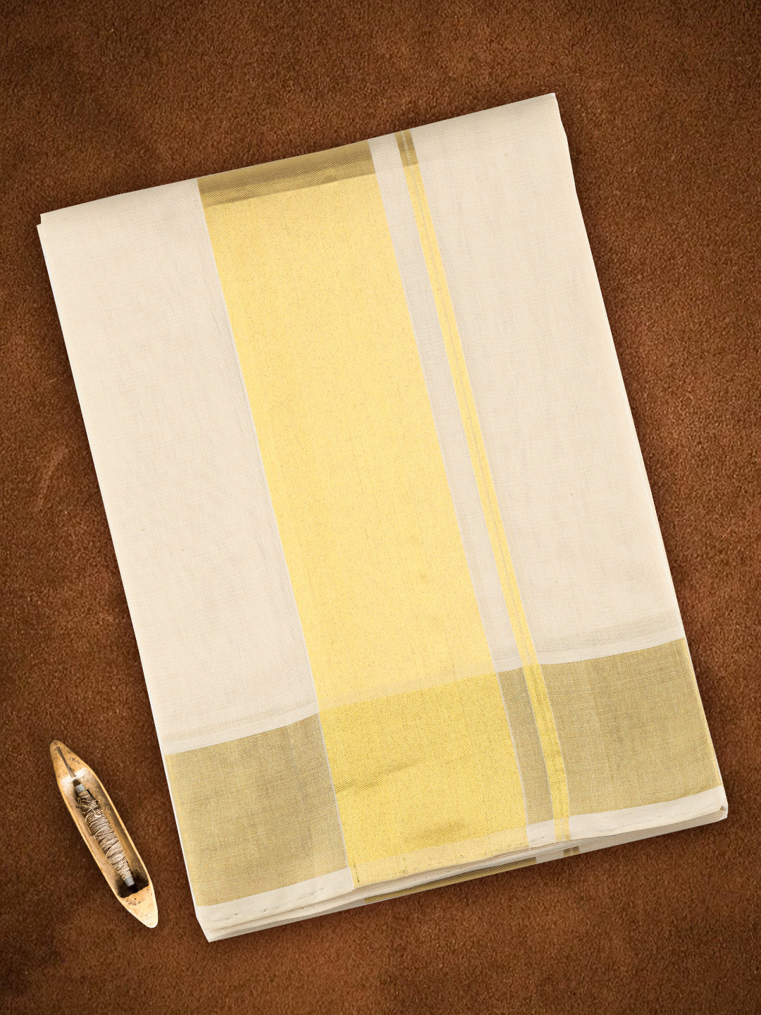 Men Premium Handloom Cream Dhoti with Jari Border HLM76