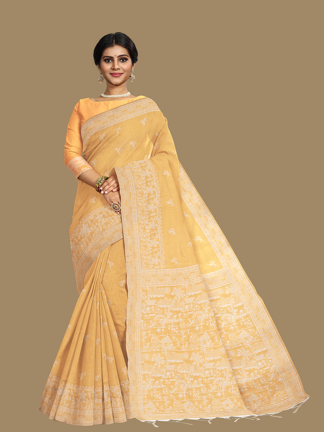 Women Grand Look Yellow Semi Raw Silk Weaving Saree - SRS37