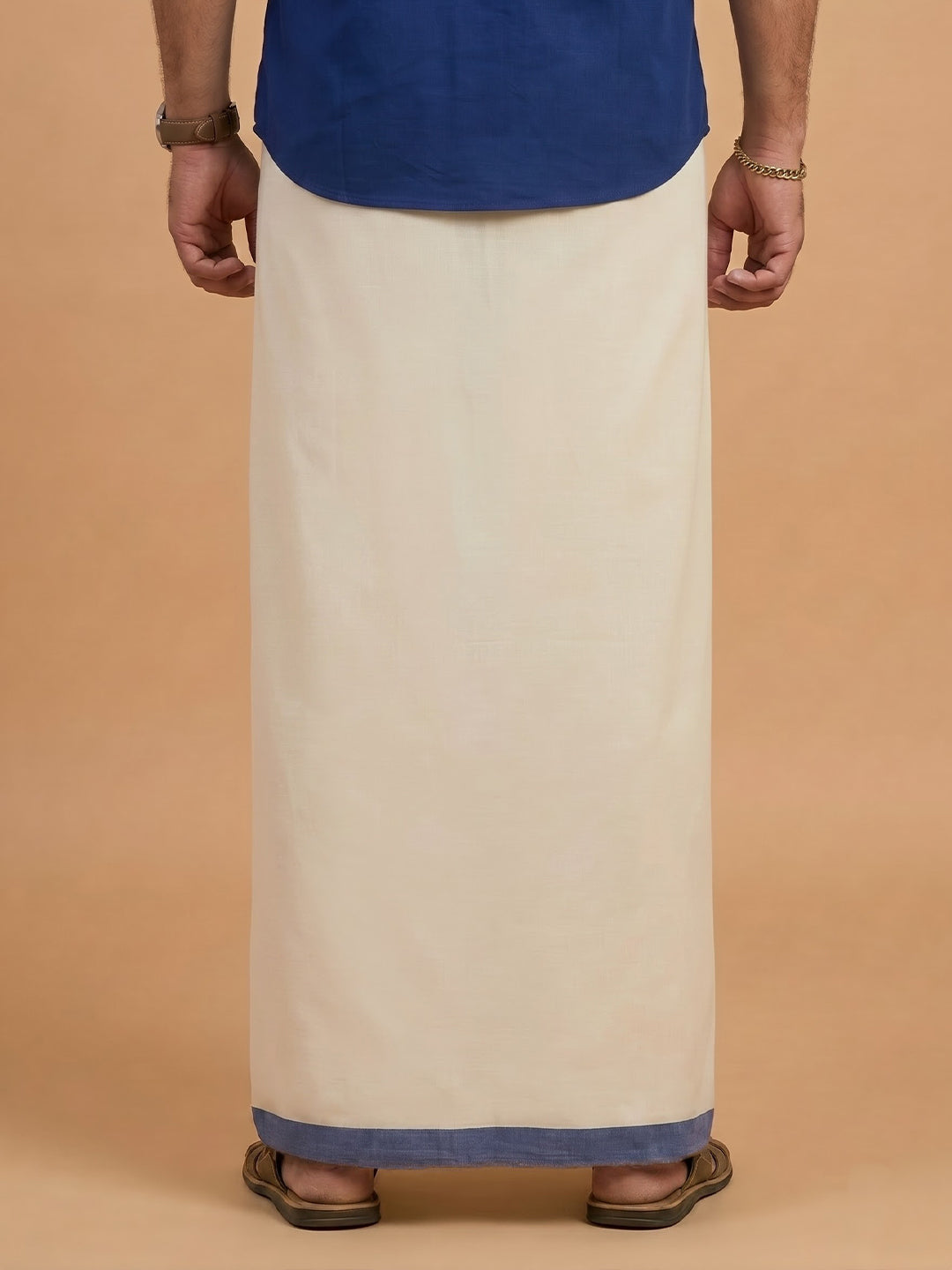 Double Layer 100% Cotton Cream Kora Dhoti with Colour Border - BJM02