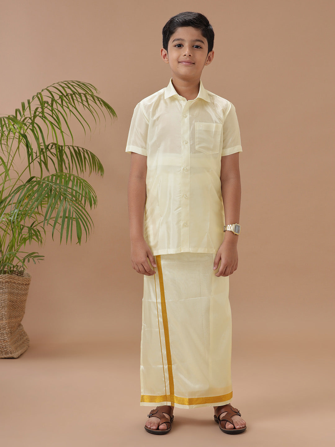 Boys Shirt & Dhoti Set Swayamvara Butterscotch
