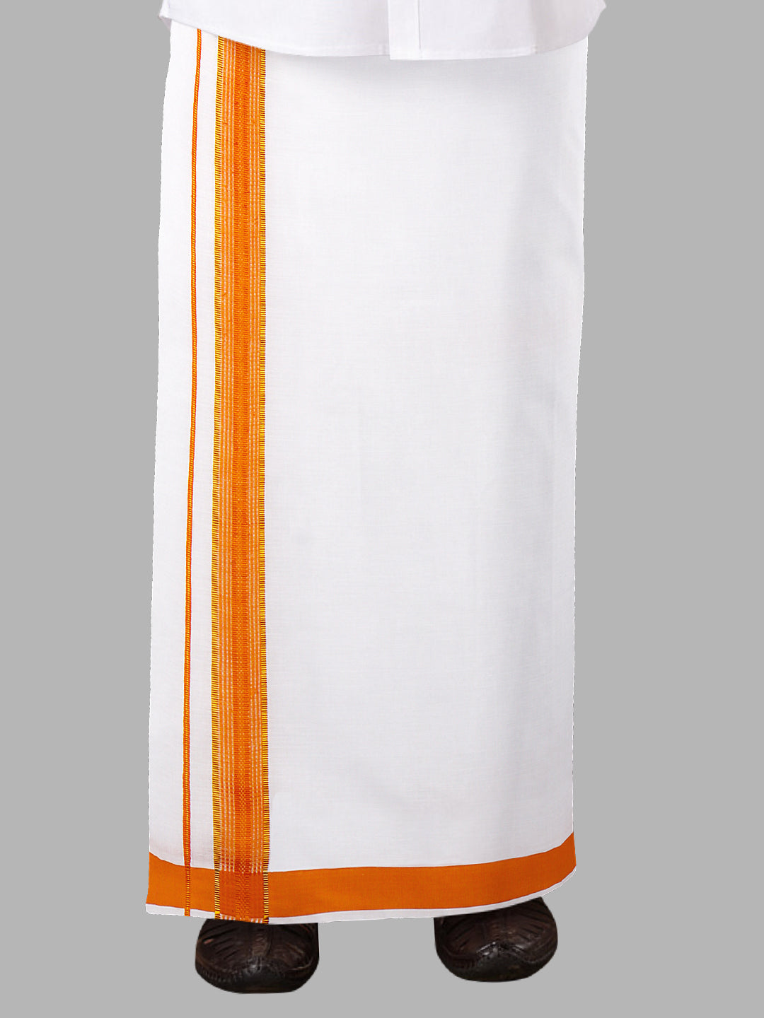 Men Cotton Blend Readymade Single Layer White Dhoti with Fancy Jari Border GACJ11