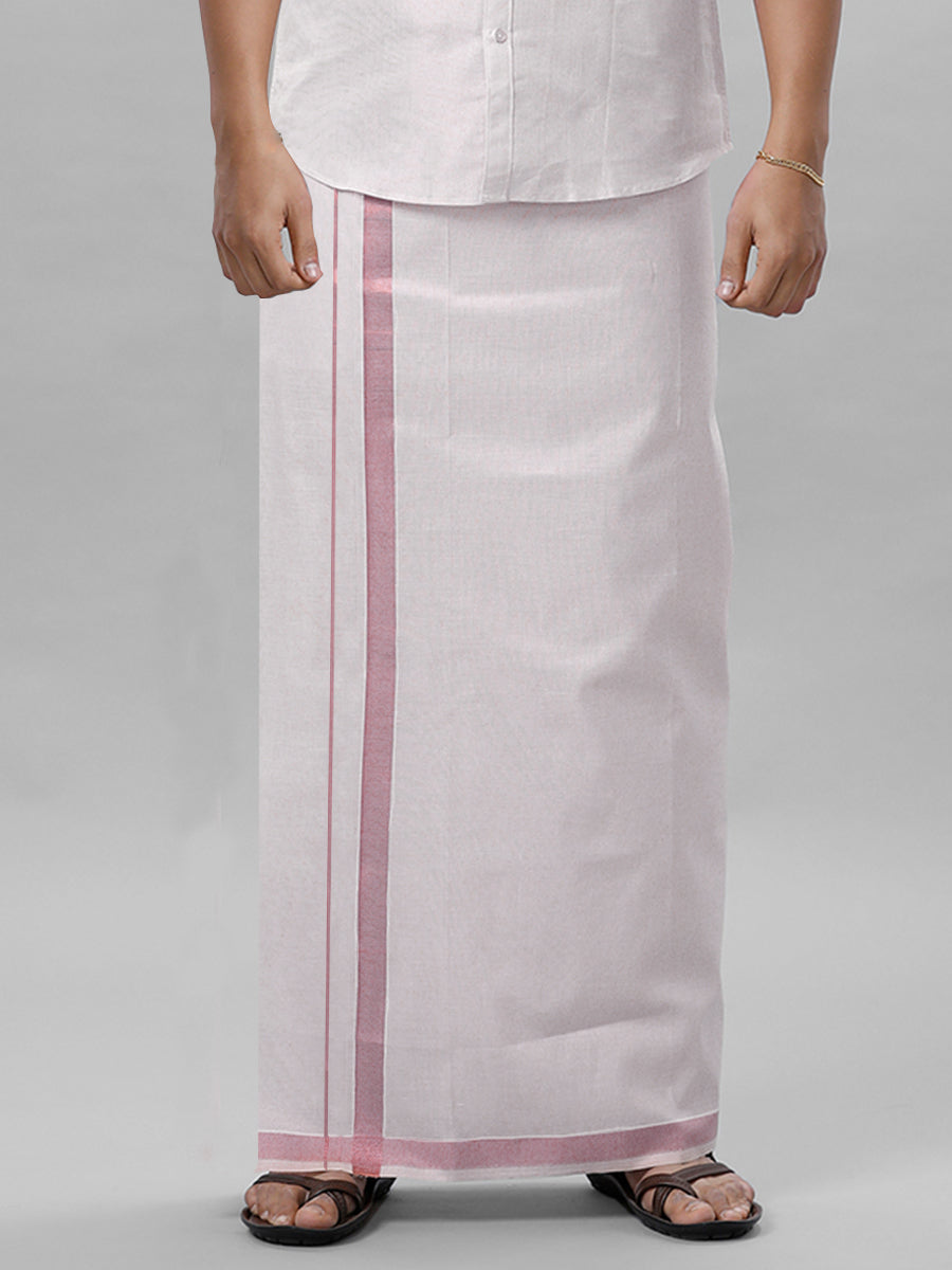 Mens Double Tissue Dhoti with Rose Pink Jari 1" No 5024
