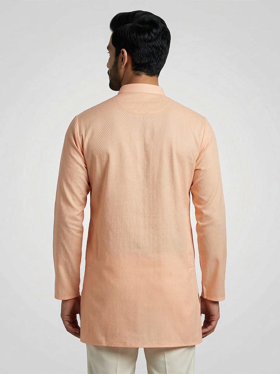 Cotton Medium Length Printed Pocket Kurta Peach MHJ5