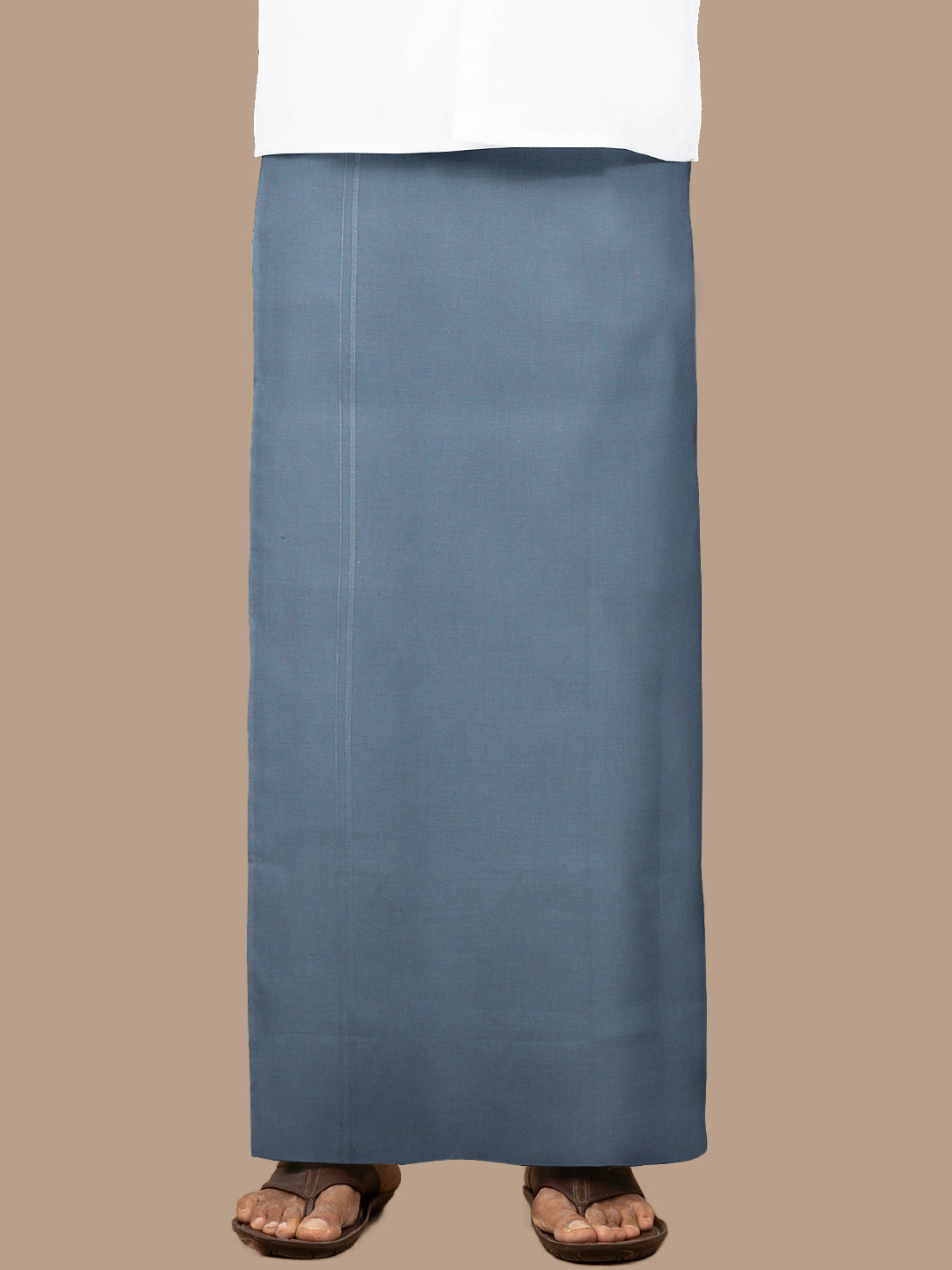 Men 100% Cotton Single Layer S.Grey Dhoti with Assorted Border Poojan Paramas