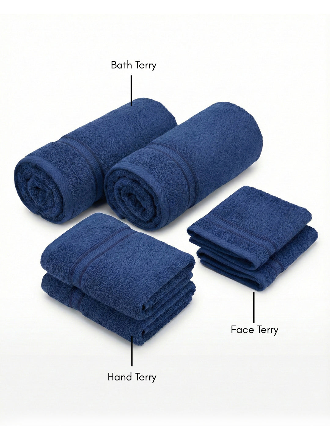 You & Me Premium Soft Terry Cotton Couple Bath, Face & Hand Towels Sail Navy (Pack Of 6)