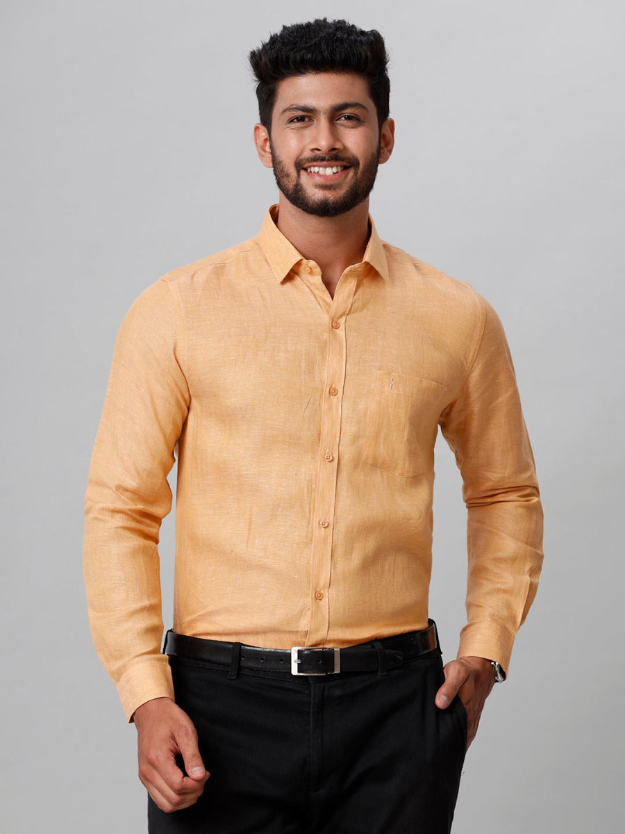 Mens Pure Linen Smart Fit Shirt Lite Orange -L96