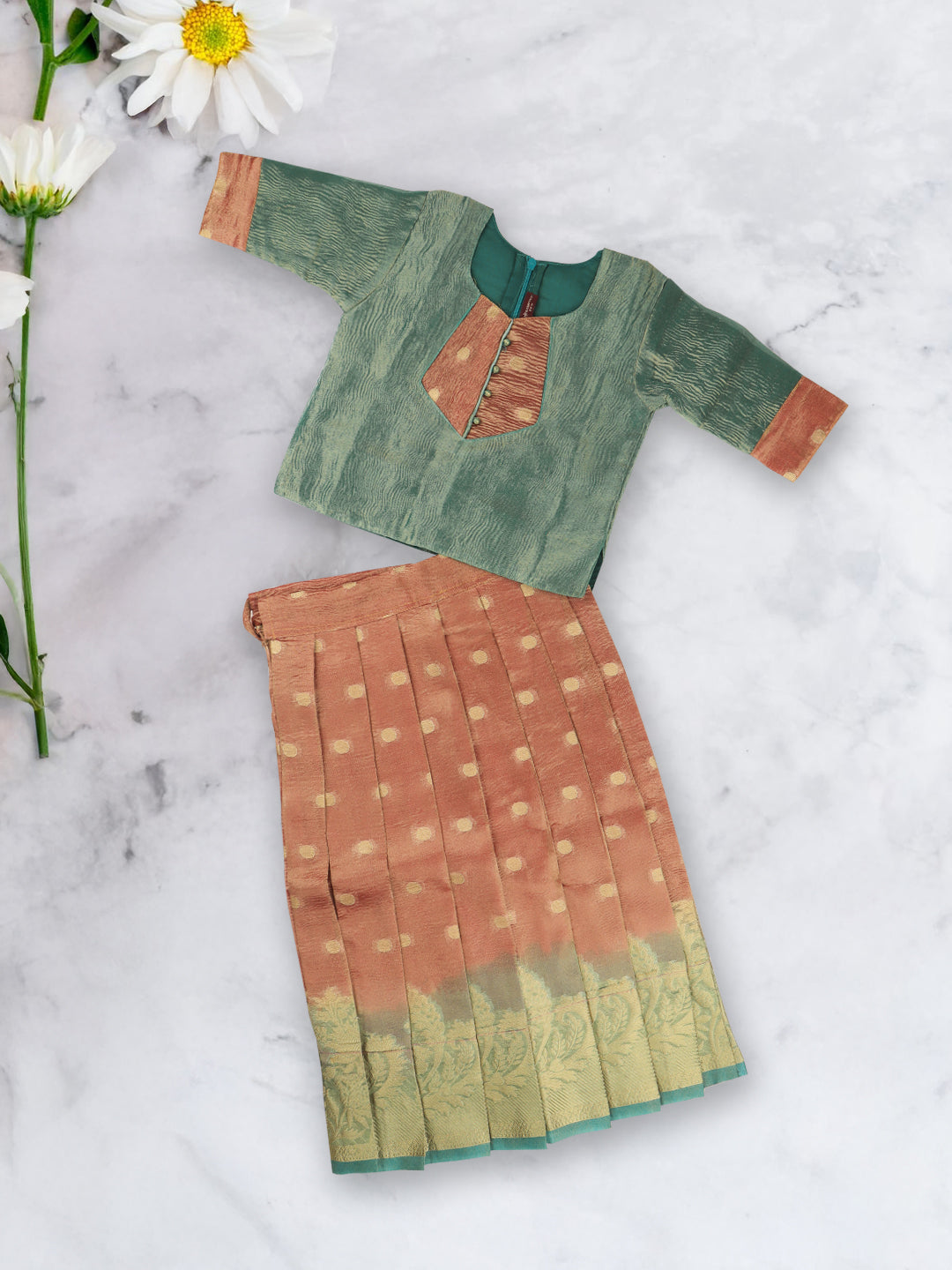 Girls Skirt Set Green with Brown GPS15