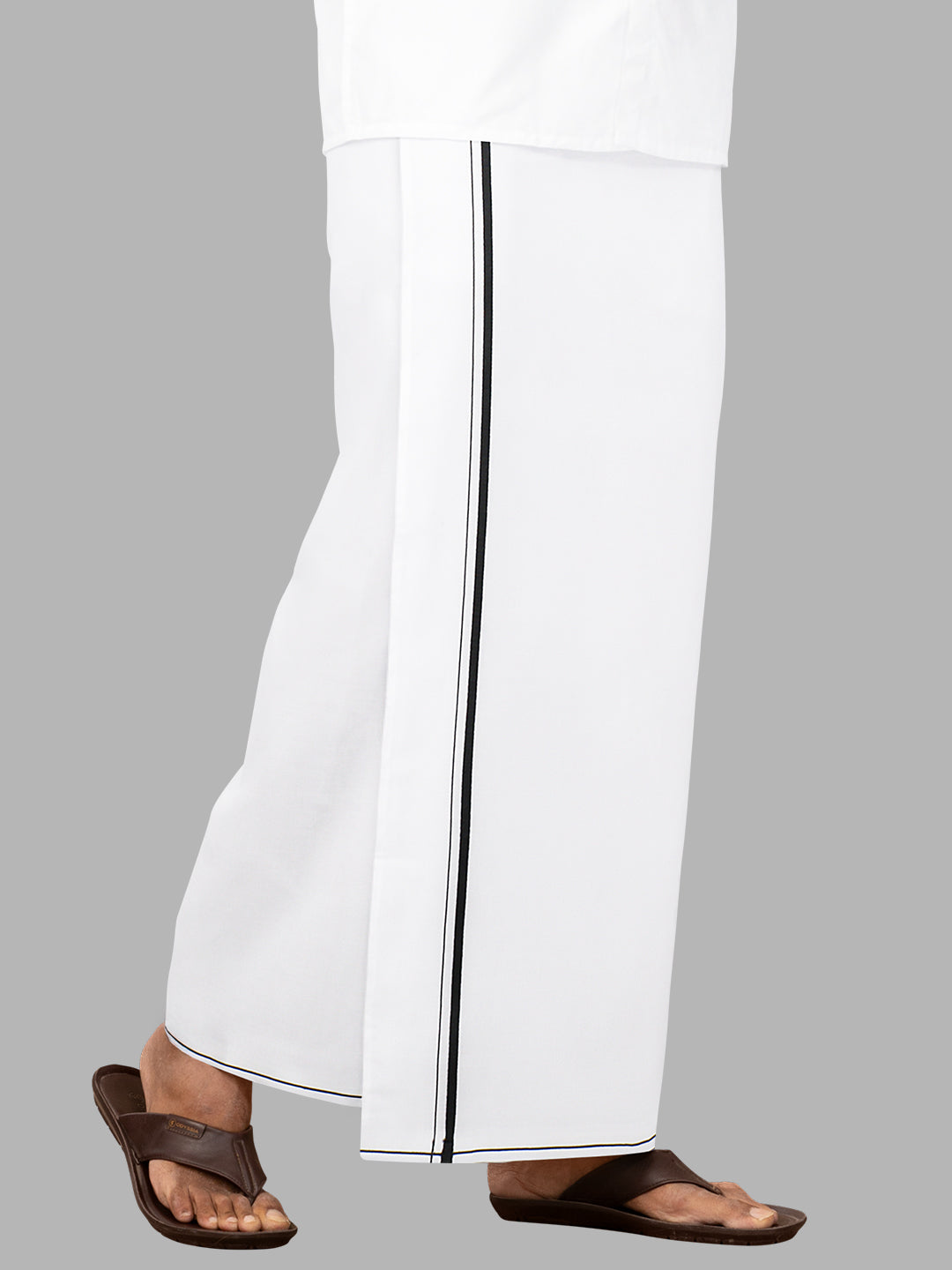 Men 100% Cotton Single Layer White Dhoti with Small Black Border Breeze