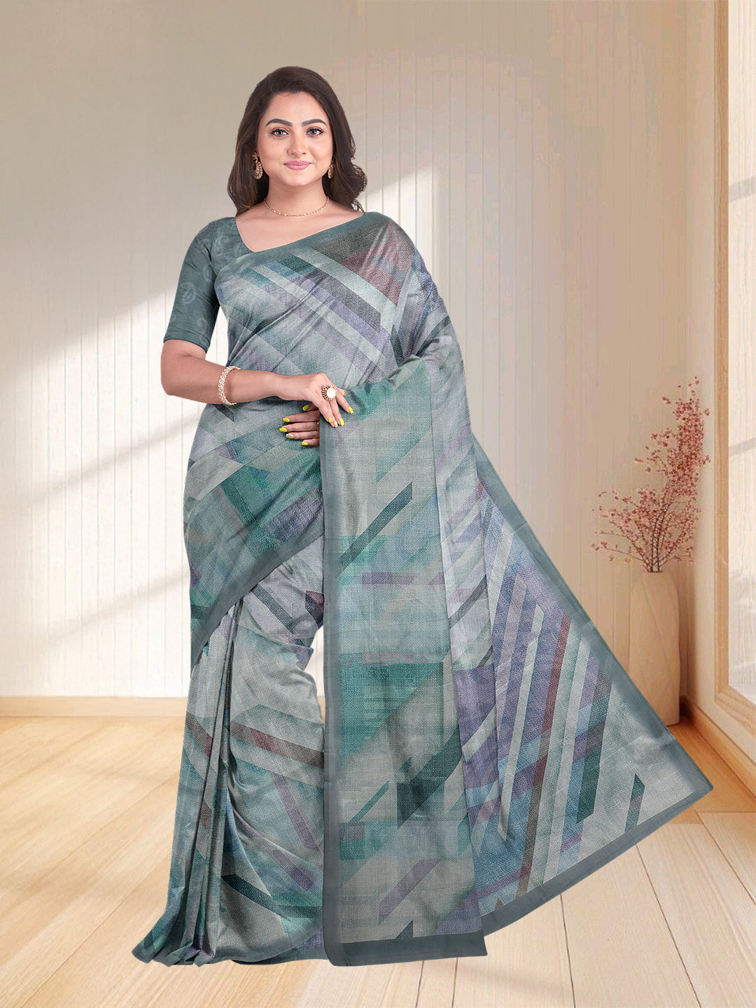 Women Green Semi Tussar Saree ST247