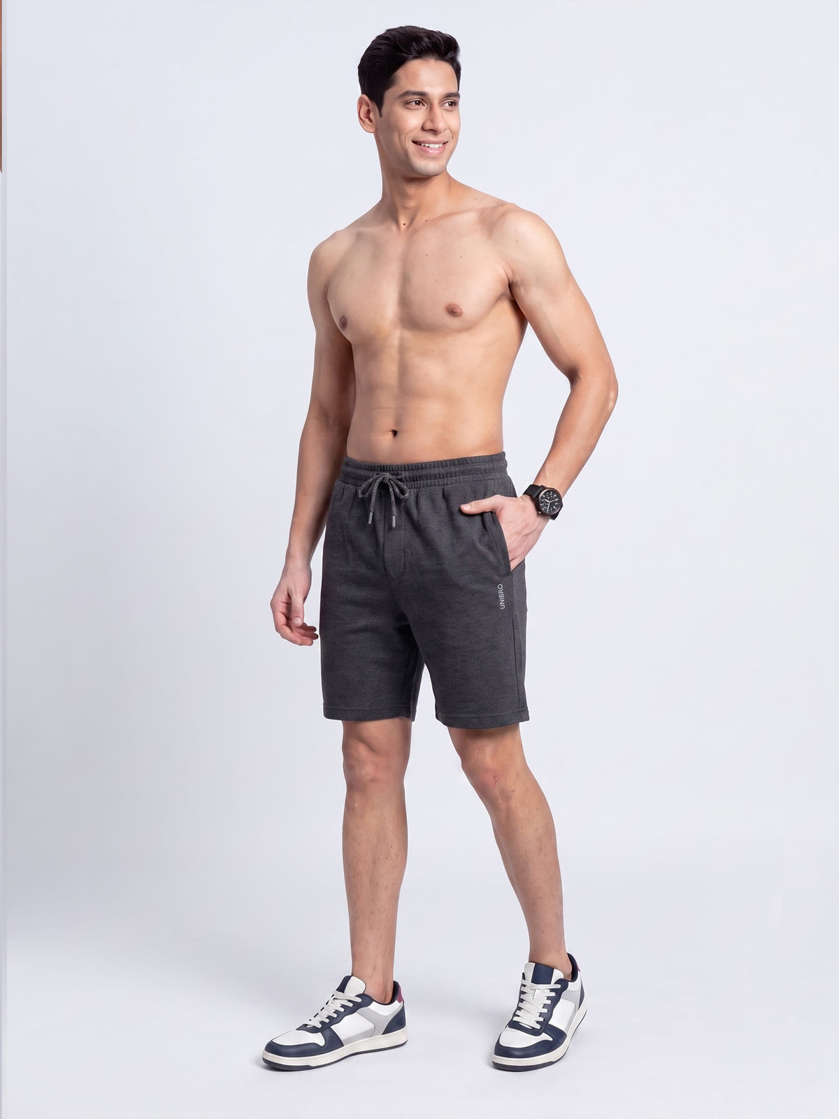 Cotton Rich Aeroflex Structured Charcoal Melange Shorts AFS5