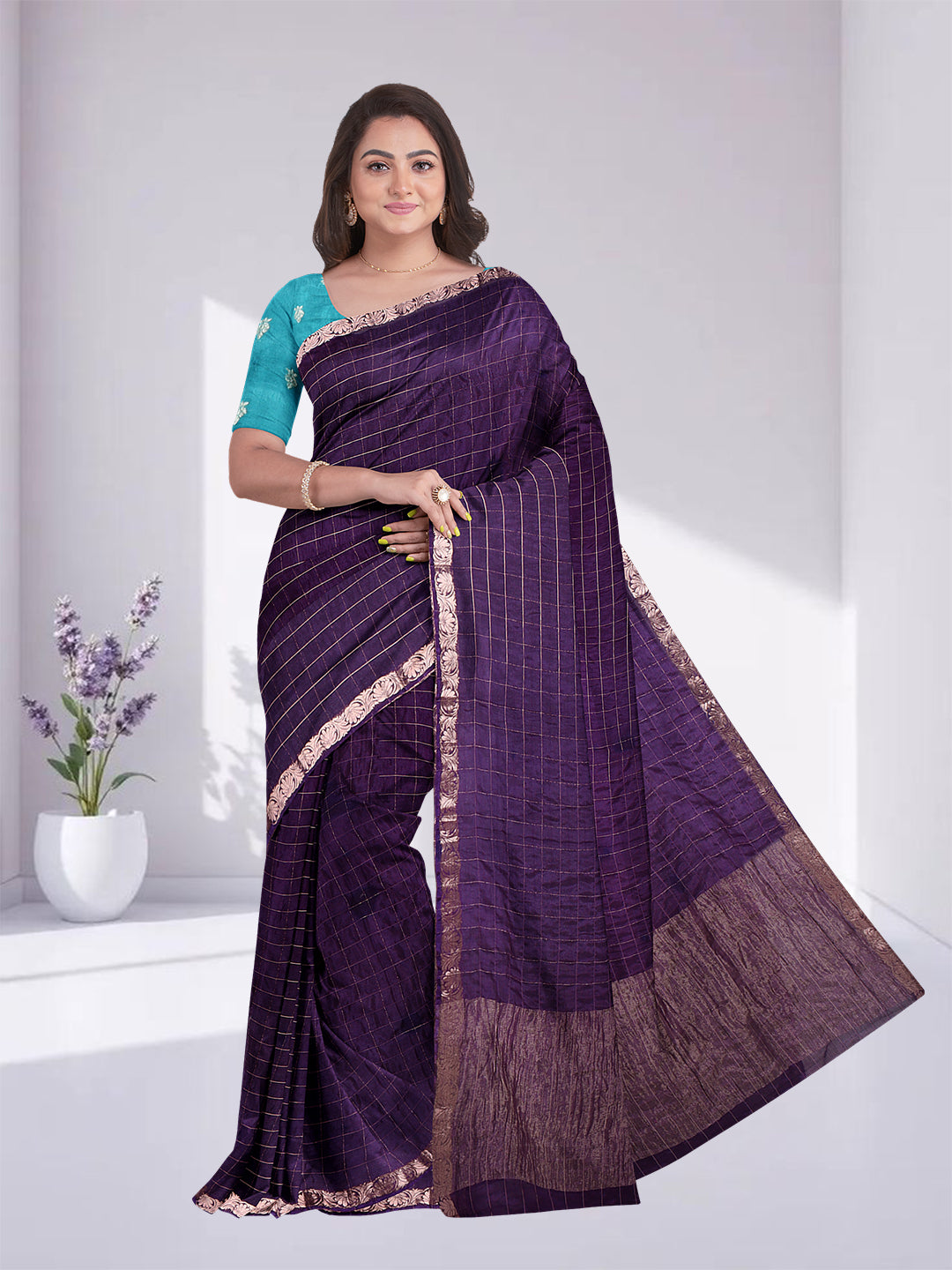 Women Violet Semi Silk Saree SS348