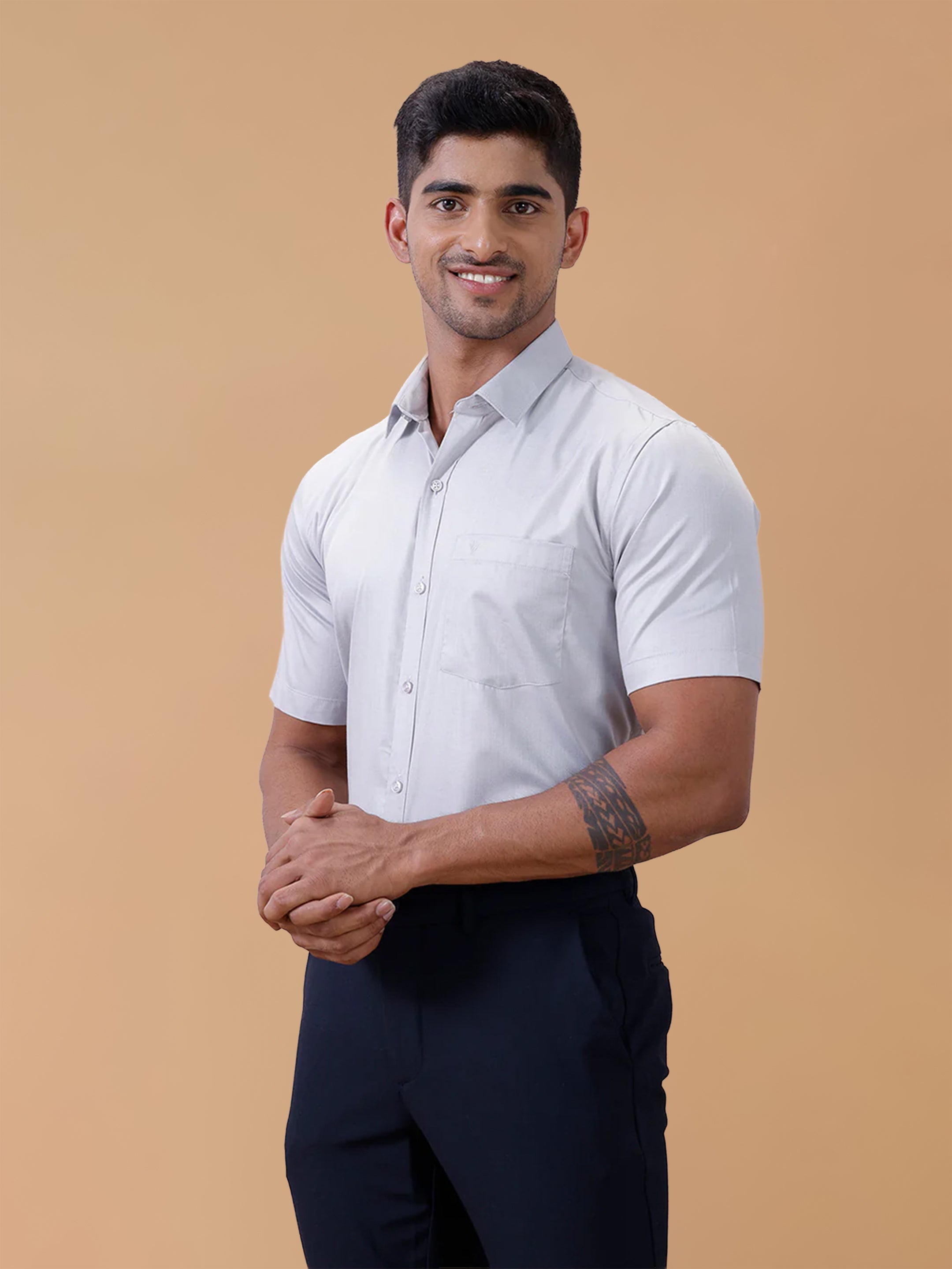 Cotton Rich LT Blue Grey Regular Fit Shirt T61 AKT6