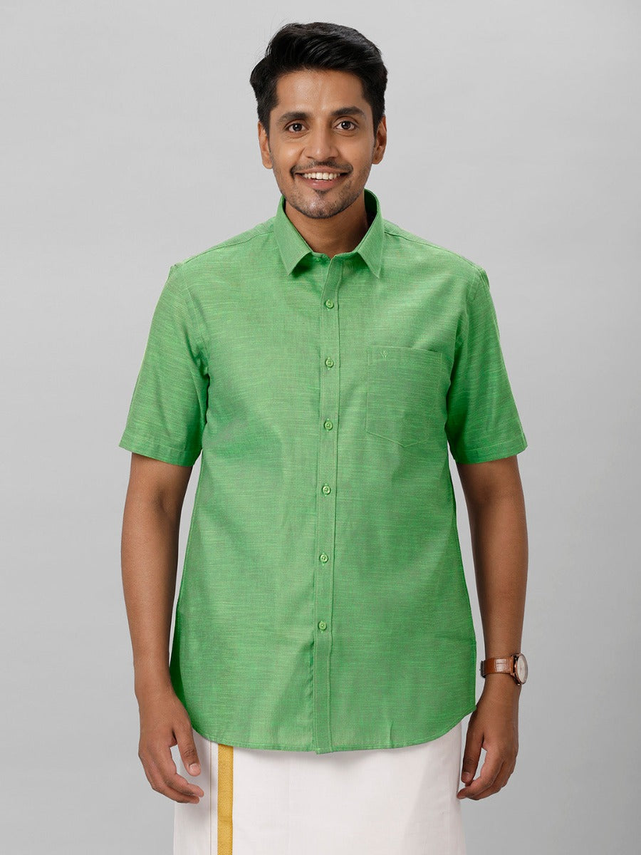 Mens Cotton Formal Green Half Sleeves Shirt T28 TD8