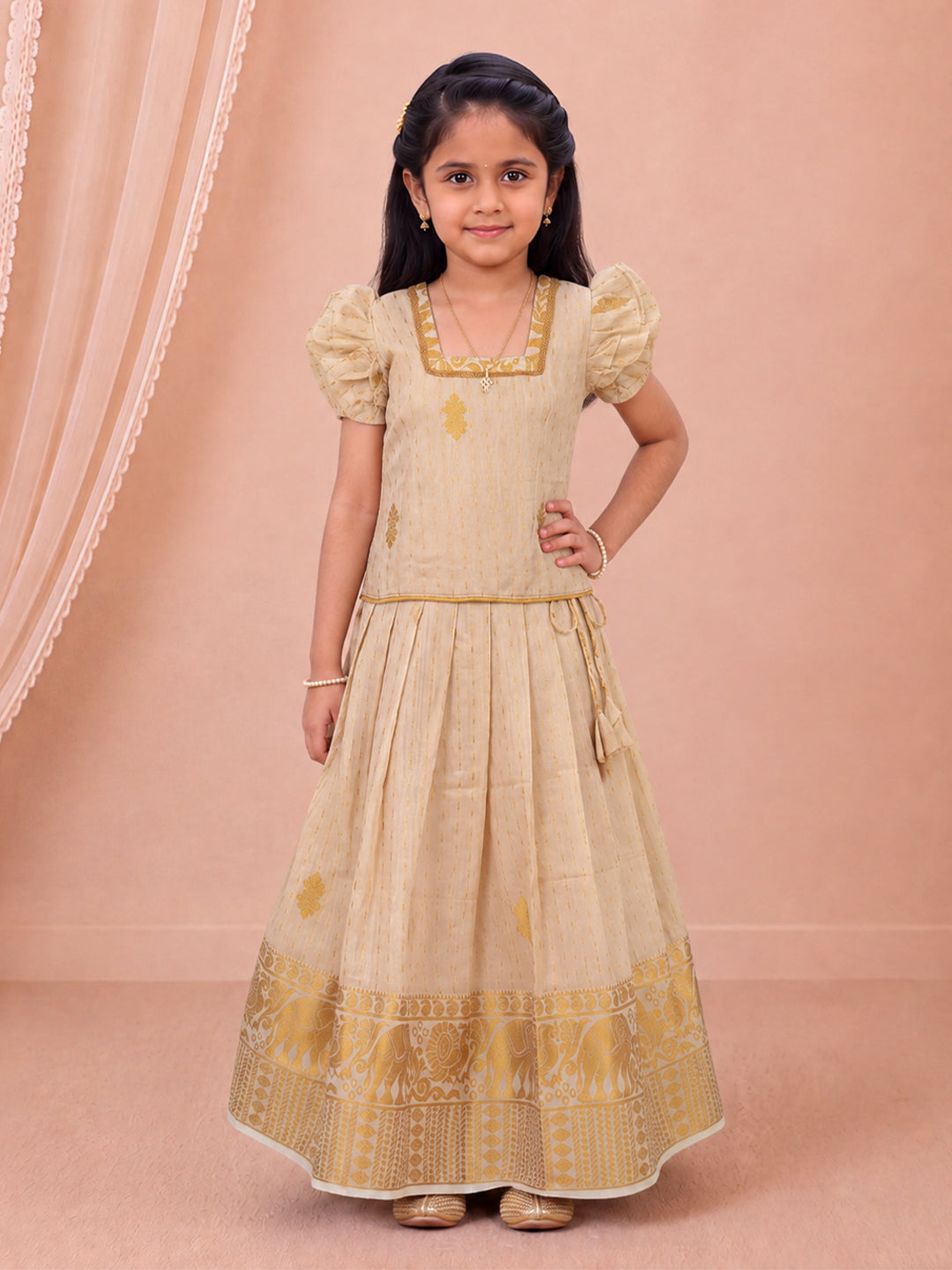 Girls Tissue Gold Pattu Pavadai Set GPS63