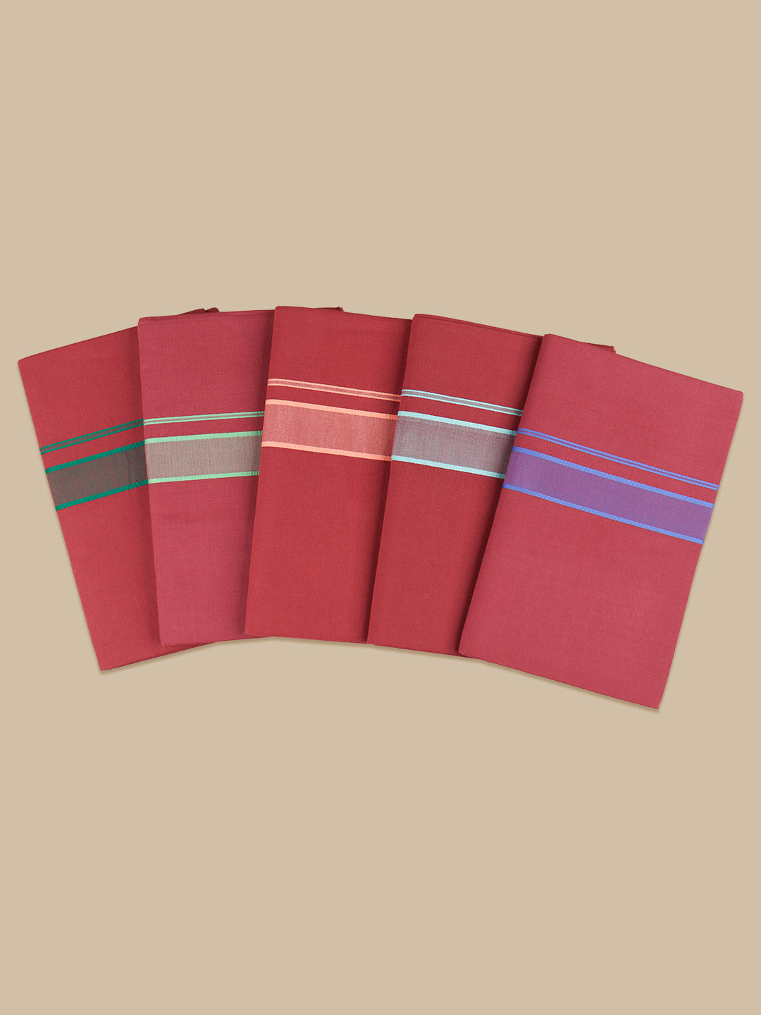 Men 100% Cotton Single Layer Maroon Dhoti with Assorted Border Ahimsa