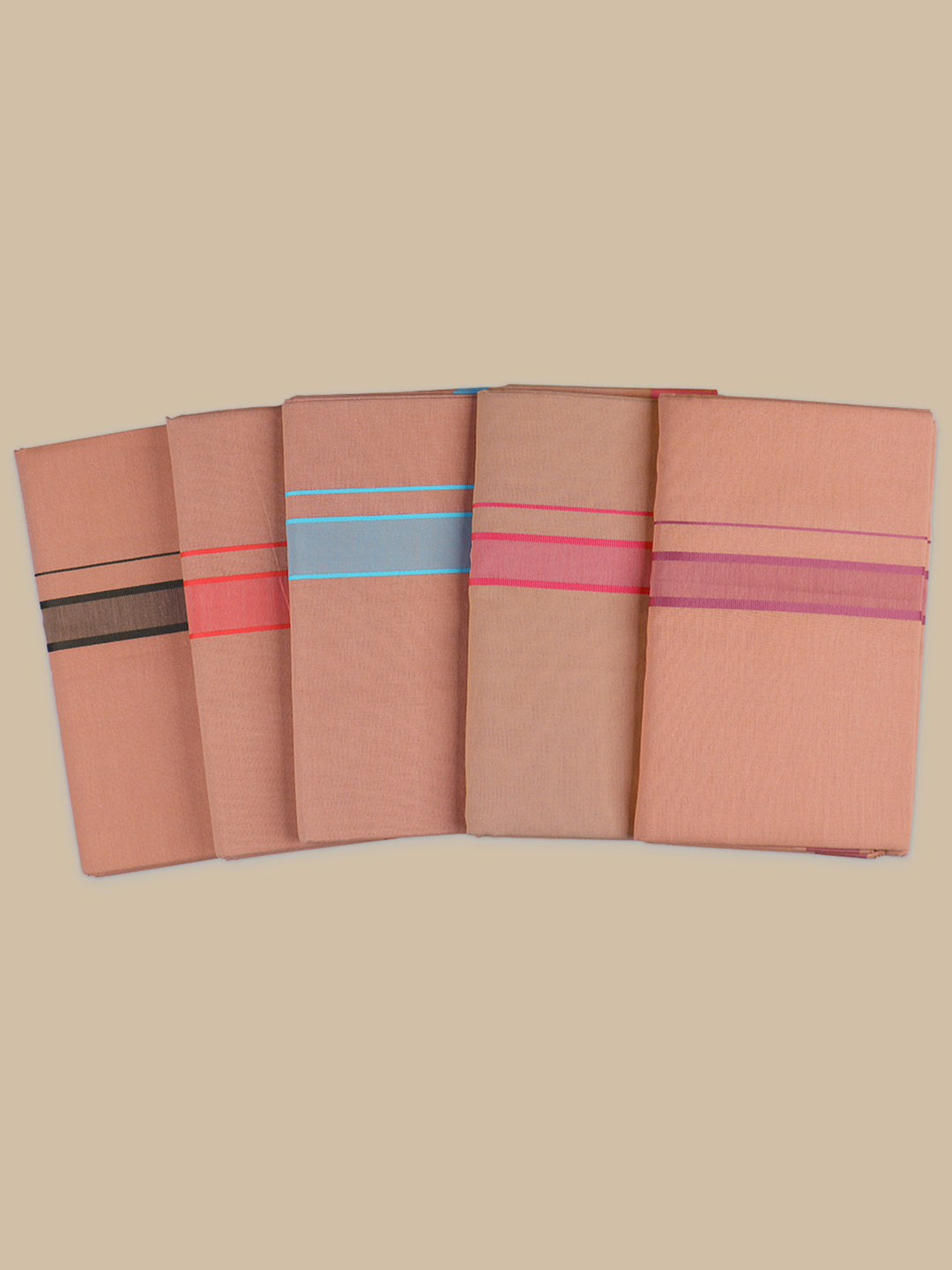 Men 100% Cotton Single Layer Kaavi Dhoti with Assorted Border Ahimsa