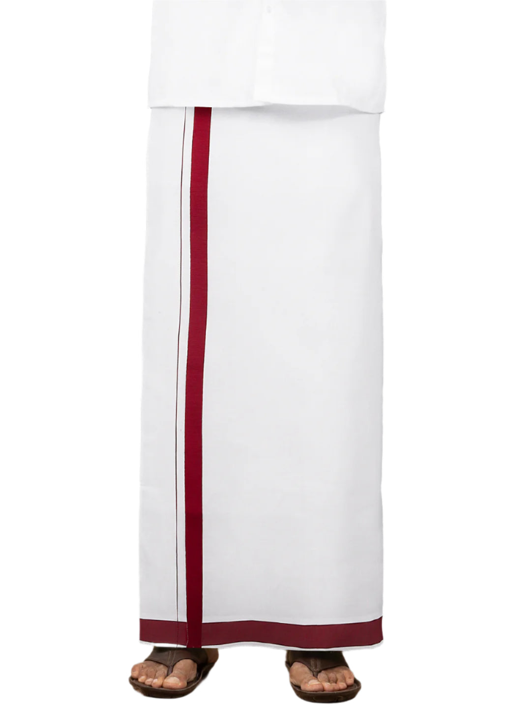 Men Cotton Blend Single Layer White Dhoti with Big Border WS03