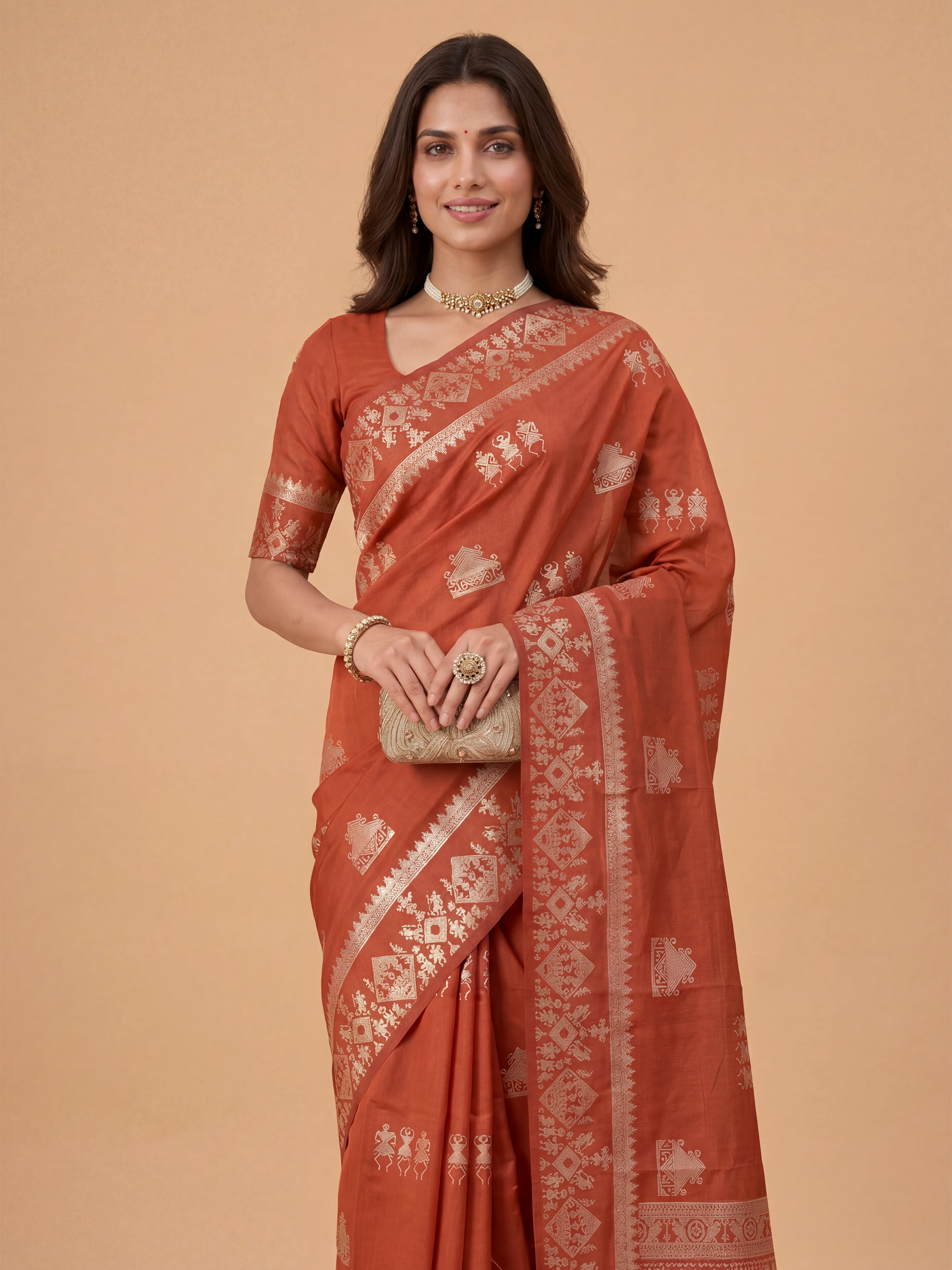 Women Semi Raw Silk Red Saree SRS115