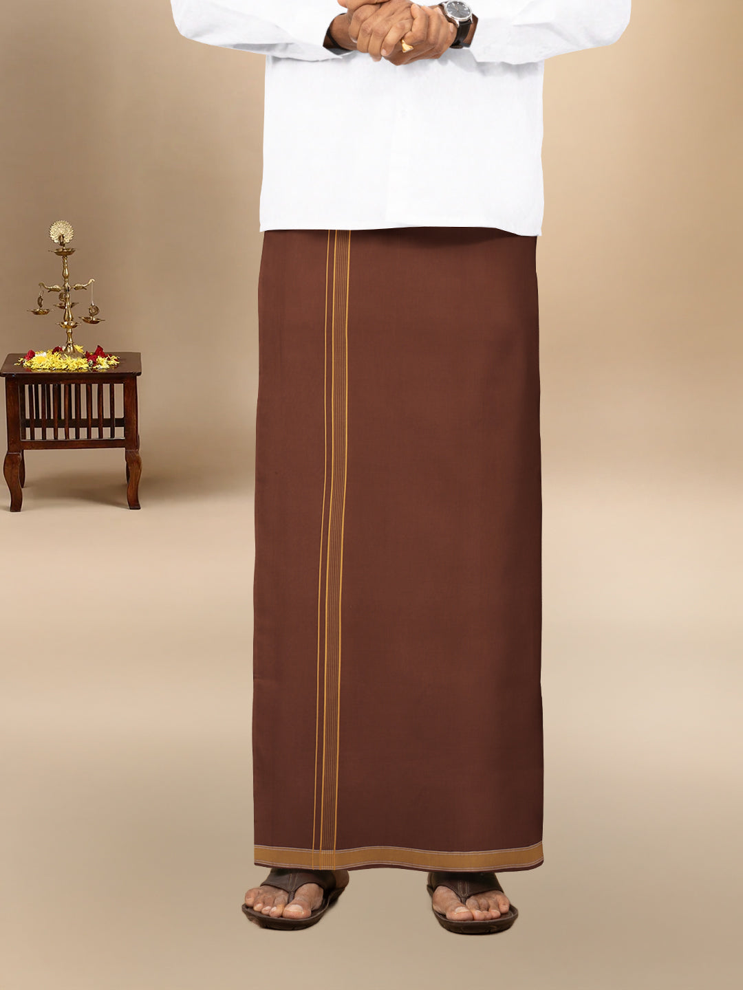 Men Cotton Blend Single Layer Maroon Dhoti with Fancy Border Charming Line 14