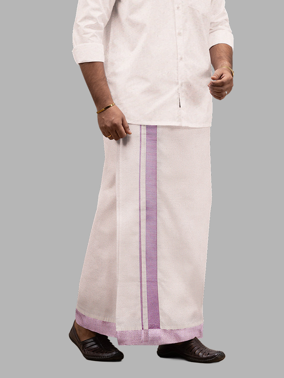 Men Tissue Single Layer Rose Gold Dhoti with Jari Border Primacy