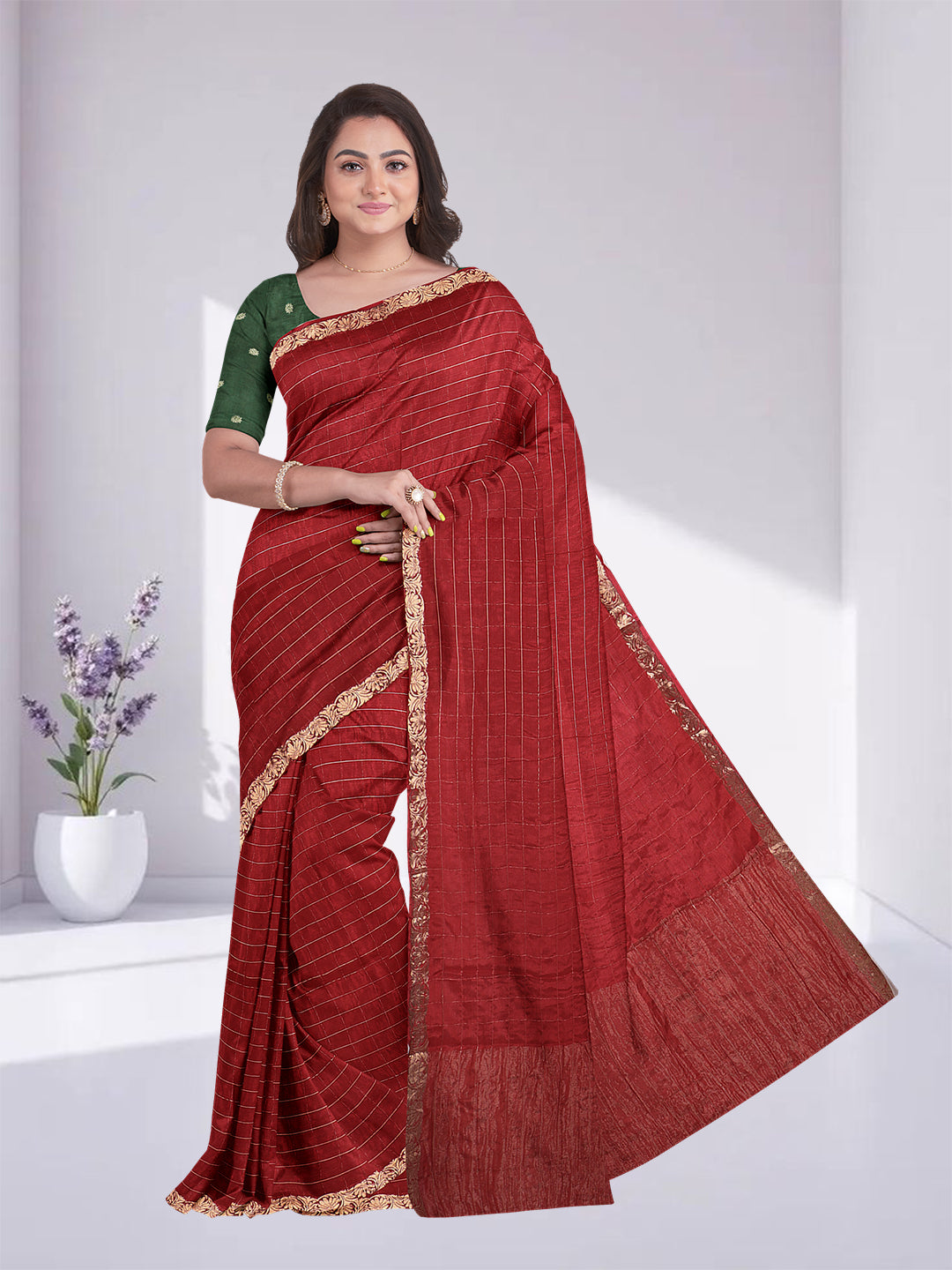 Women Red Semi Silk Saree SS347