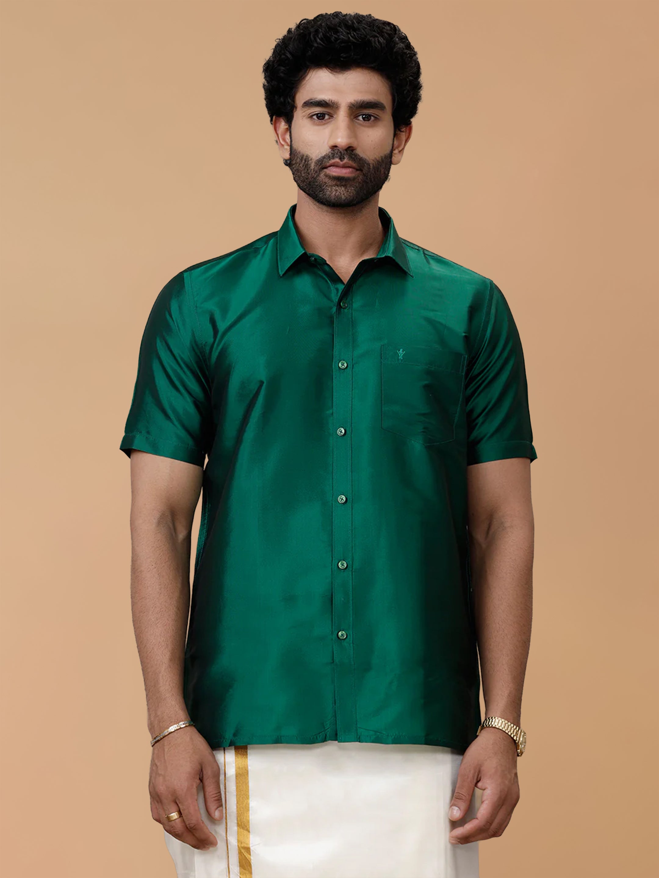 Silk Feel Dark Green Shirt - Regular Fit