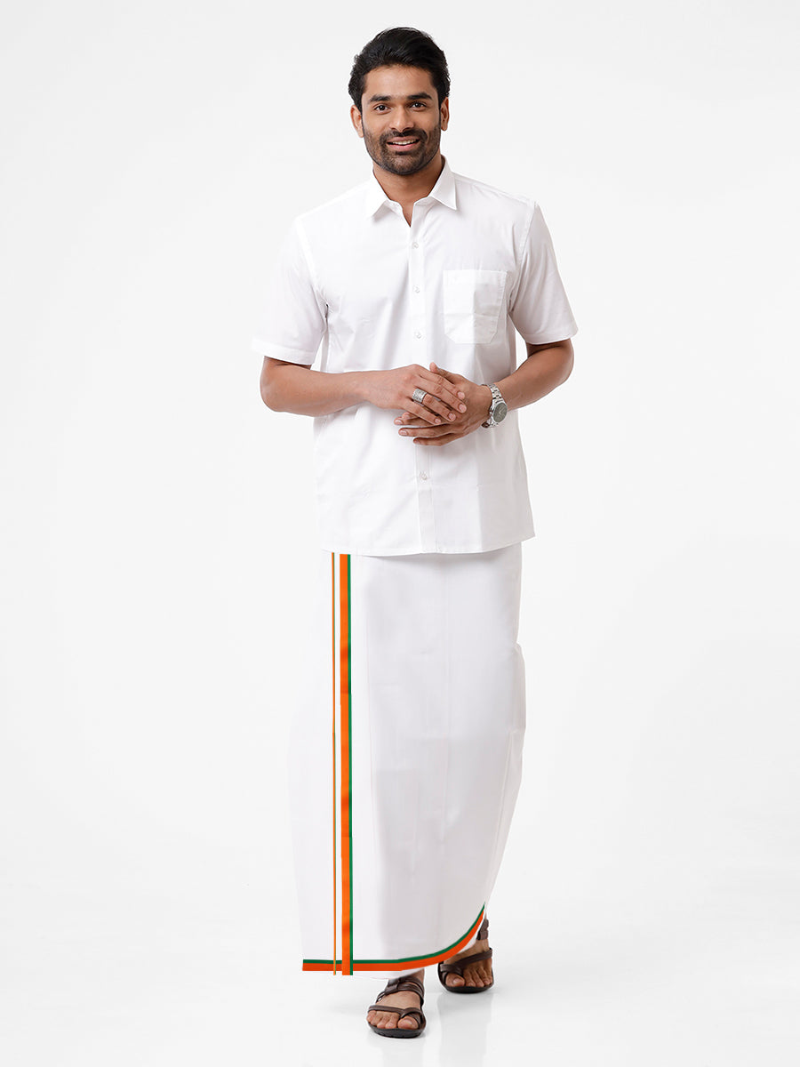 Men 100% Cotton Double Layer Political Dhoti & Towel Set Minister BJP