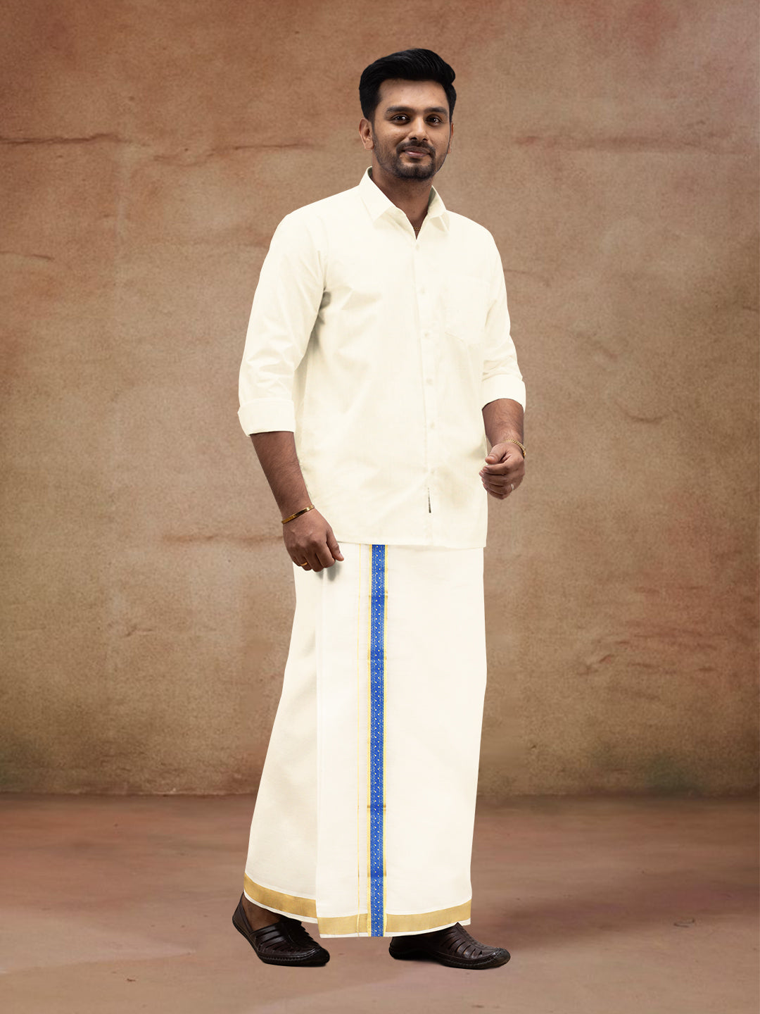 Men Kora Cotton Double Layer Dhoti with Double Side Fancy Jari Border PR18