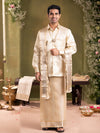 Pure Silk 4" Gold-Silver Peacock Border Design Dhoti & Towel Set – Amirtham
