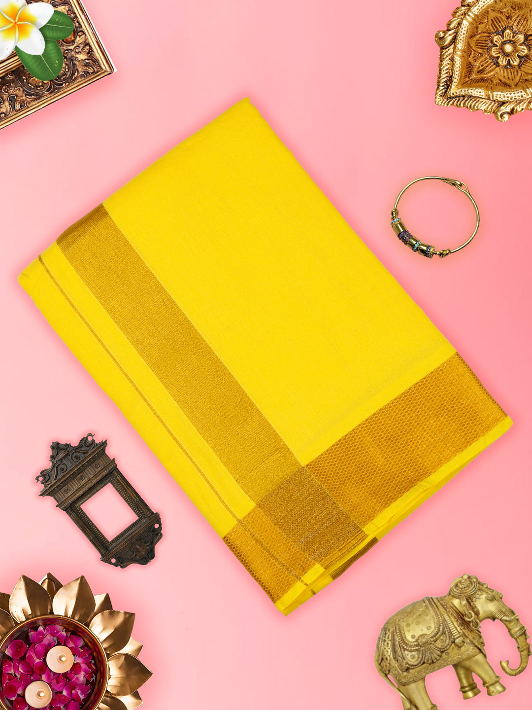 Mens Panchakacham Dhoti with Angavasthram Dheeksha Yellow (9+5)