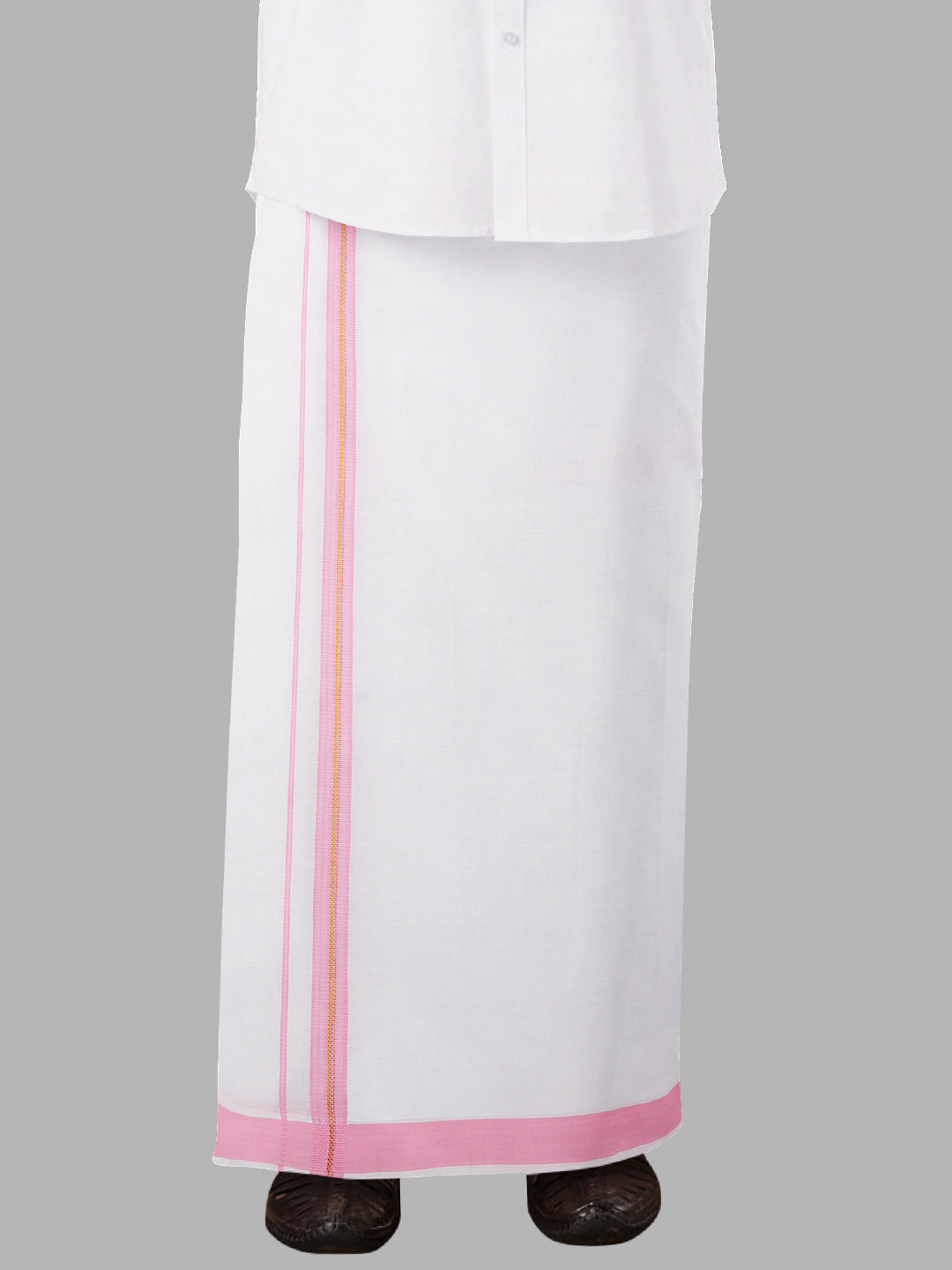 Men Cotton Blend Readymade Single Layer White Dhoti with Fancy Jari Border GACJ20