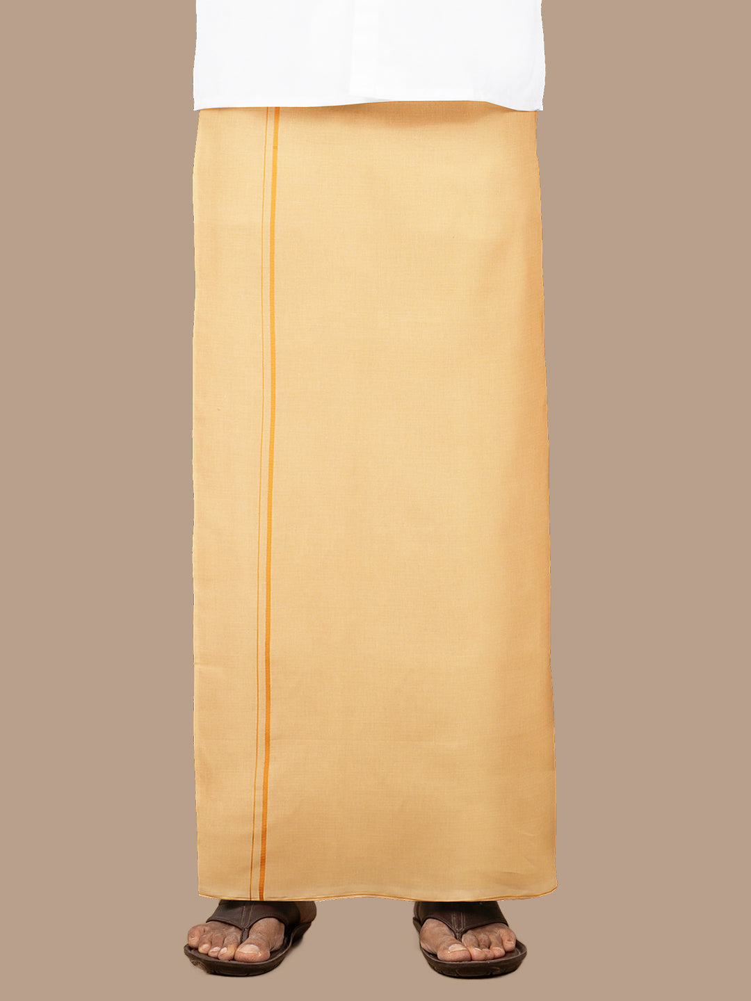 Men 100% Cotton Single Layer Light Kaavi Dhoti with Assorted Border Poojan SB