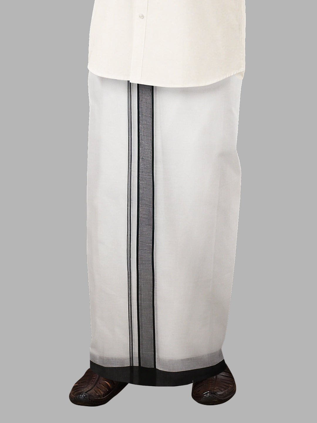 Men Cotton Blend Double Layer White Dhoti with Fancy Border RP2