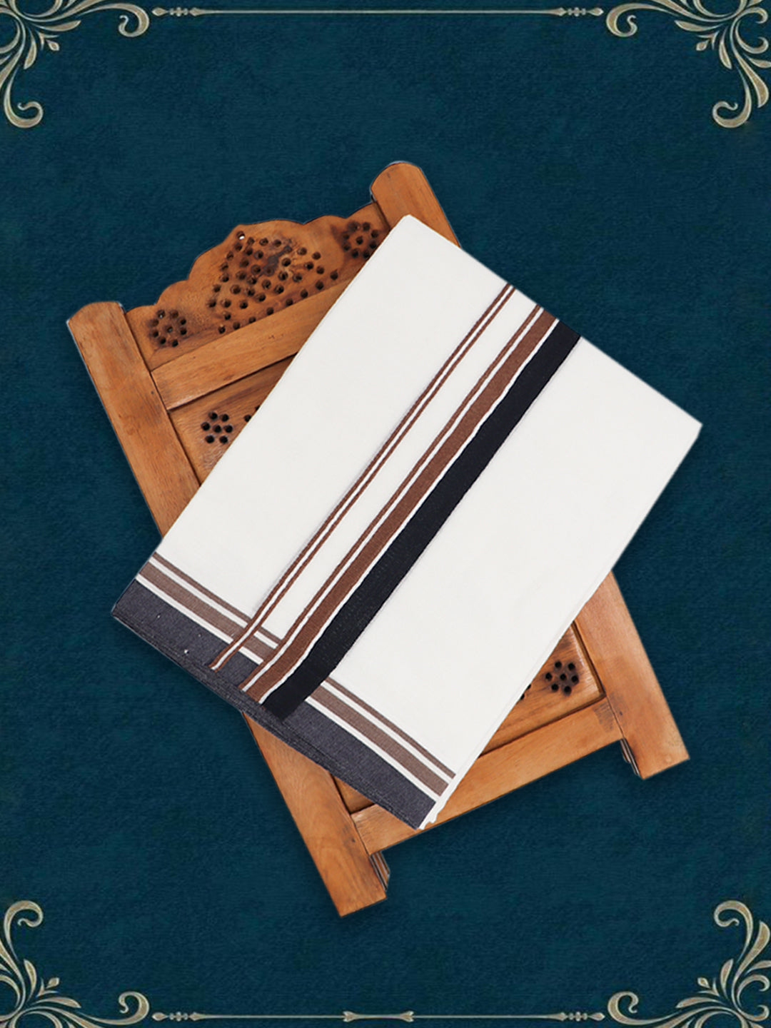 Men Premium Cotton Double Layer White Dhoti with Fancy Border LC29