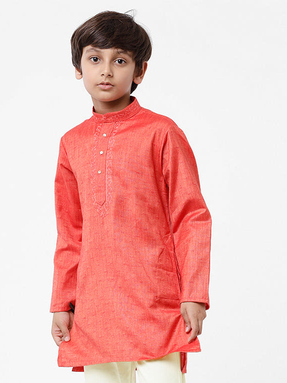 Boys Cotton Full Sleeve Red Kurta BK09