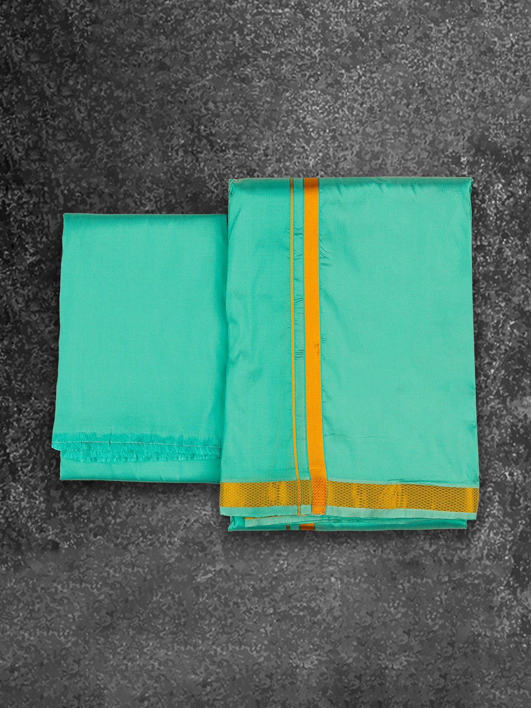 Men Art Silk Shirting & Panchakacham Set with Gold Jari Border 9+5 Ashirwath