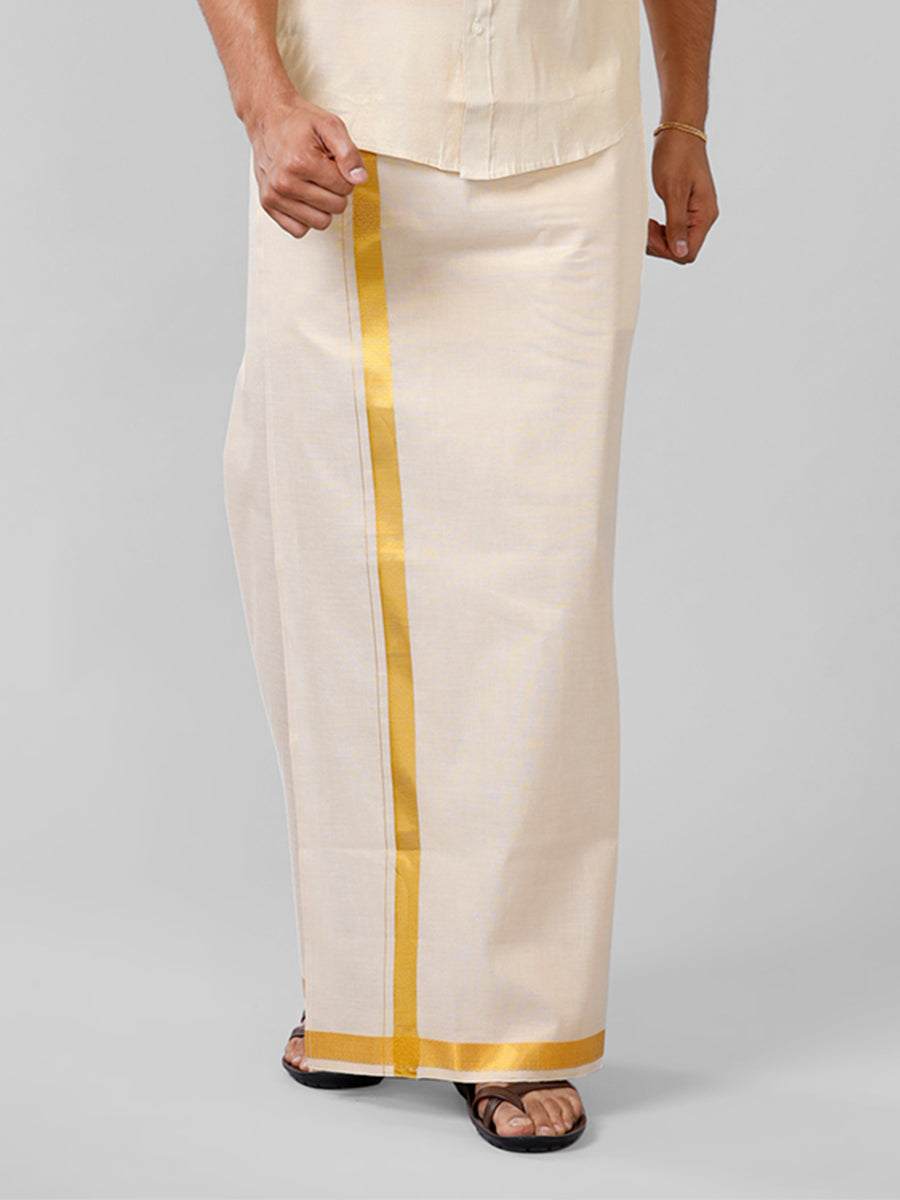 Mens Readymade Tissue Single Dhoti with Jari Border Viceroy Gold