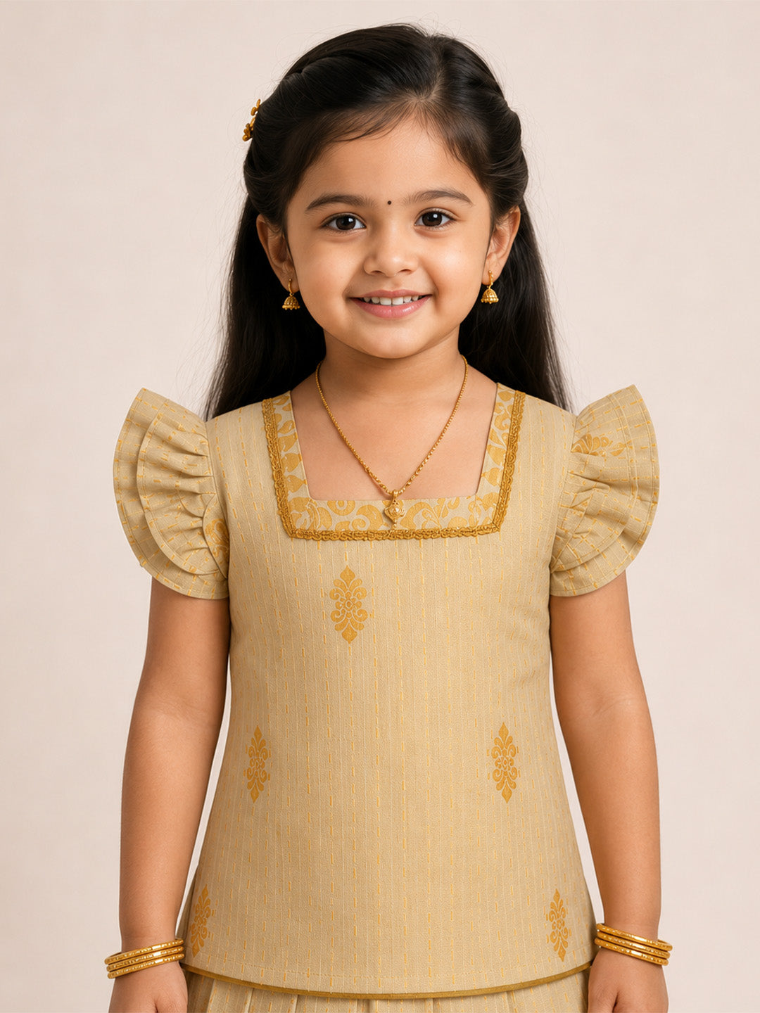 Girls Tissue Gold Pattu Pavadai Set GPS63